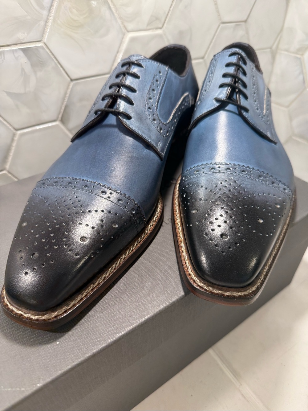 Emilio Franco Luxury Leather Dress Shoes Blue Black Two-Tone NIB Size 10.5